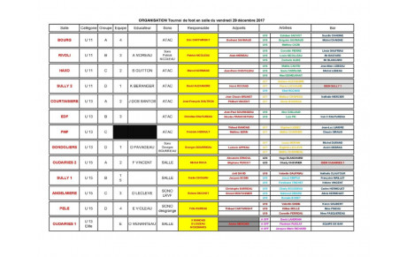 PLANNING DES BÉNÉVOLES POUR LE TOURNOI EN SALLE